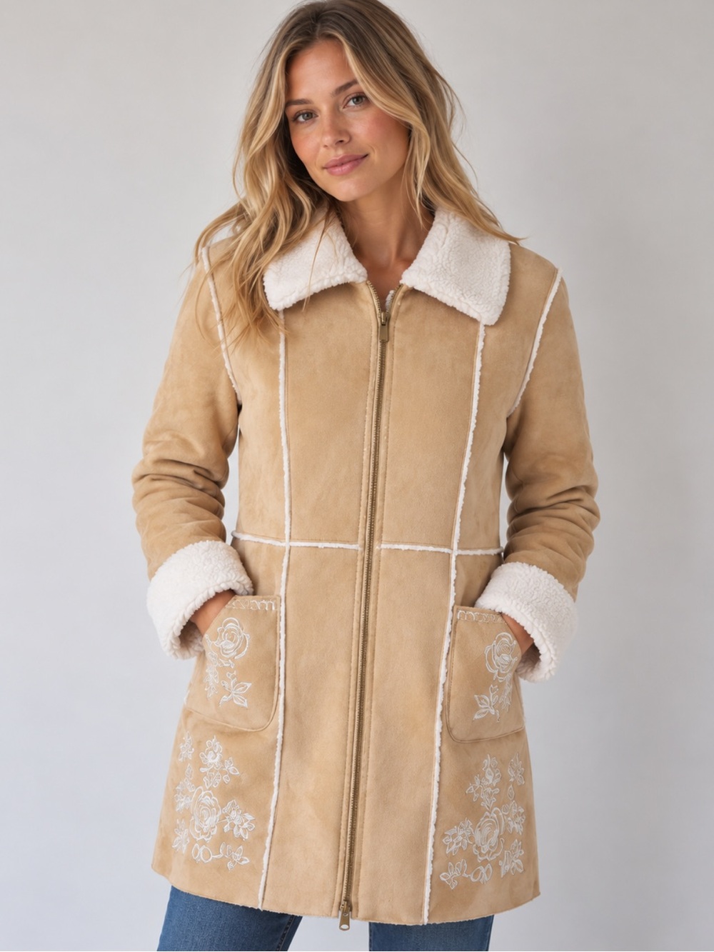 Suede & Sherpa Embroidered Jacket Size XL | Western Boho Chic | Cozy Cottagecore